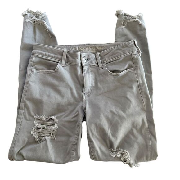 American Eagle Super Stretch X Women's Grey Distressed Jeggings Size 8 - Picture 6 of 10